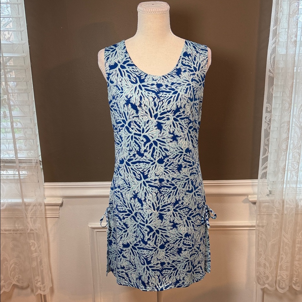 La Mer Luxe Blue Coral Print Dress w/ Shorts Size‎ S Coastal Beach